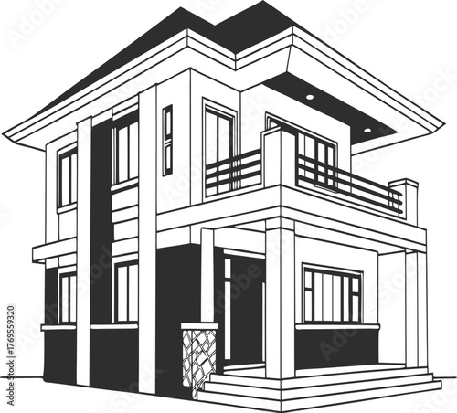 Architectural Facade: A monochrome sketch accentuates the sleek lines and modern design of a multi-story building, offering a glimpse into the aesthetic harmony. 