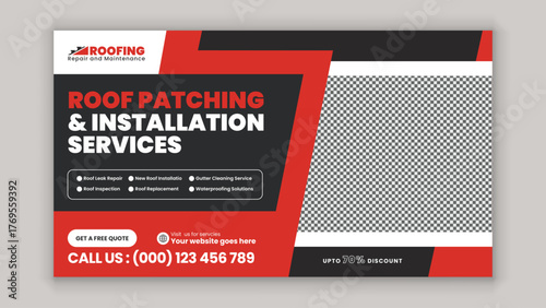 Quality roof replacement services horizontal web banner template for home improvement