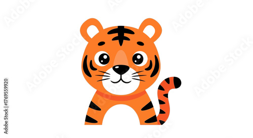 Cartoon tiger character with orange fur and black stripes on a white background