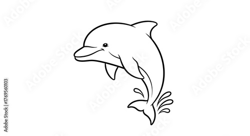 Charming cartoon dolphin illustration in expressive line art jumping out the water