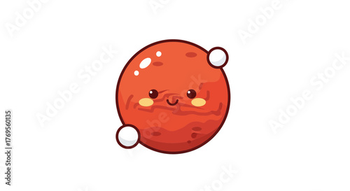 Charming cartoon illustration of the planet mars with a cute friendly expression and moons