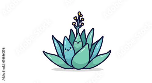 Charming Cartoon Succulent Character with Sweet Smiles and Emerging Blooms