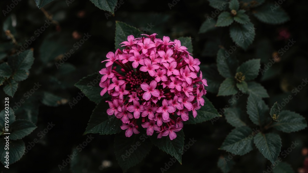 Obraz premium Pink Verbena or Verbena Hybrida in bloom with vibrant pink flowers and dark green leaves