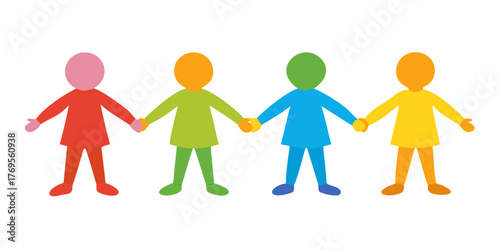 A simple and colorful illustration of four children holding hands. Perfect for projects on friendship, togetherness, childhood, and teamwork.
