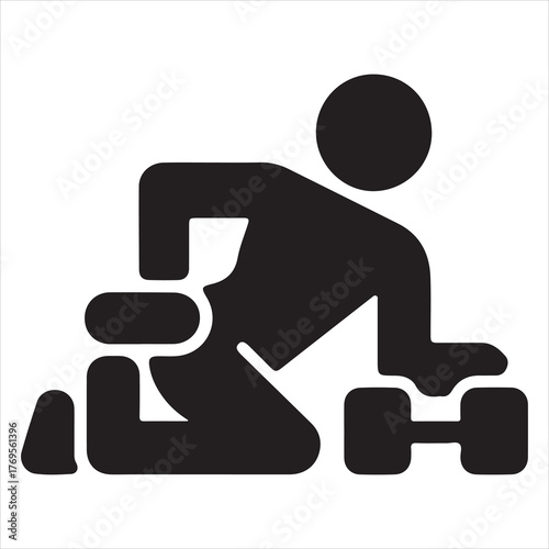 Silhouette of a person exercising with dumbbells, fitness icon