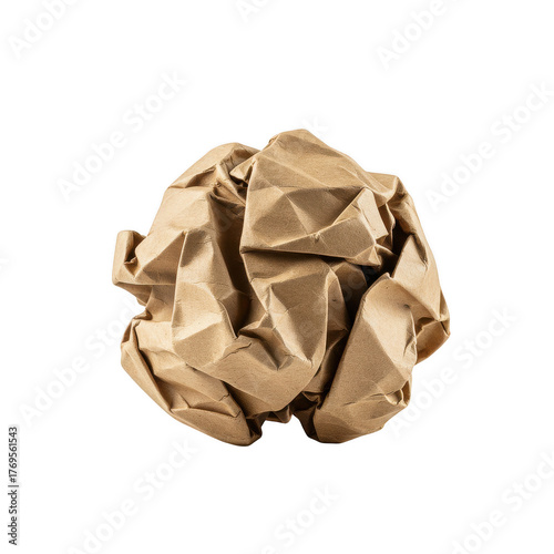 Crumpled paper ball texture close up industrial material isolated isolated on transparent background