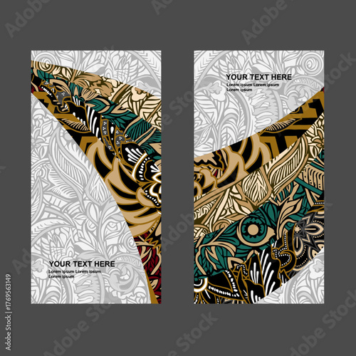 card design with classic batik ornamental motif