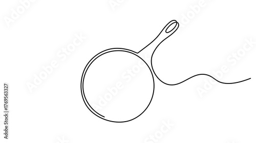Frying pan one line art animation, hand-drawn kitchenware continuous drawing contour motion. Teflon non-stick cookware, cooking utensils food preparation home-cooked cuisine outline 4k self-drawing