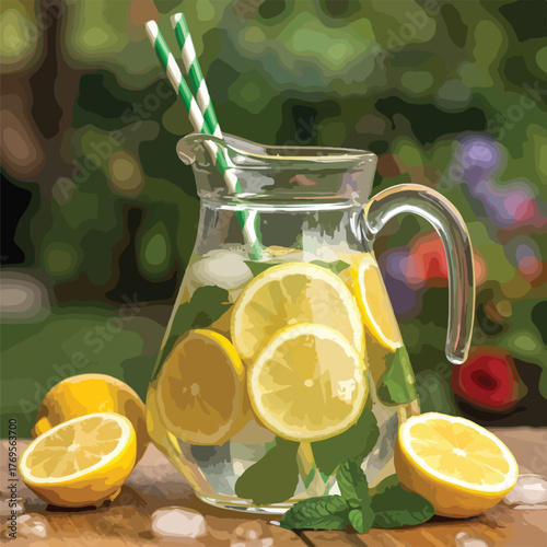 Refreshing lemonade with lemon and mint in a glass