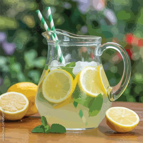 Refreshing lemon and mint juice in a glass