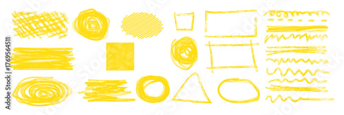 Pencil scribble vector frame set. Hand drawn pencil texture scribble stroke rectangle, circle frame and underline. Grunge sketch marker cloud bubble, geometric shape. Vector illustration 