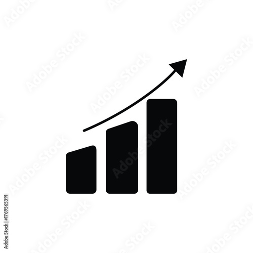 Simple black bar graph with a curved upward arrow Silhouetted Icons