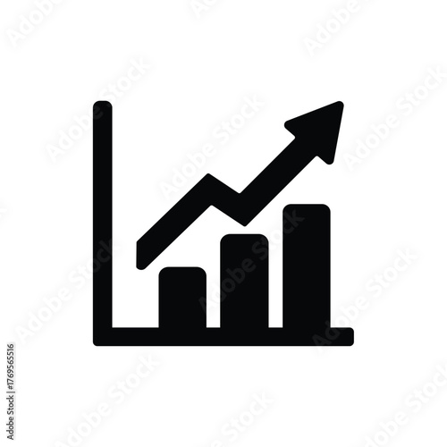 Black bar chart with upward trending arrow Silhouetted Icons