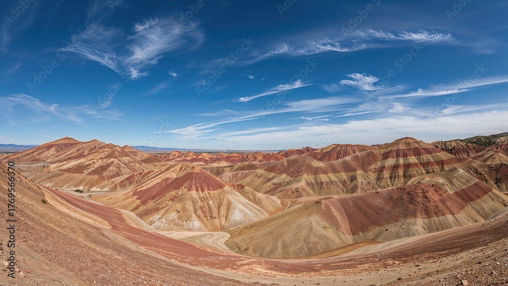 Naklejka premium View of Painted Hills, travel, nature, landscape, beauty, environment, day, climate, arid, Oregon, hill