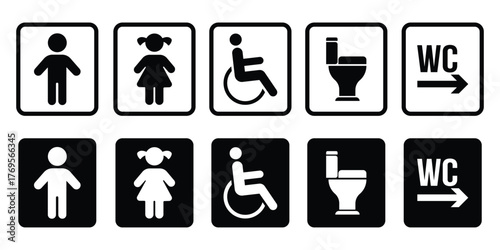 WC icon set. Washroom and restroom door signs for men, women, disabled icon. vector illustrator.
