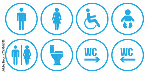 Restroom Sign Icon Set, Male, Female, Unisex, Wheelchair Accessible, Bathroom icon vector illustrator.