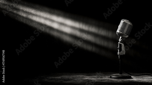 Vintage microphone with light waves - symbol of speaking truth and the power of words for Martin Luther King Jr Day