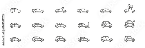Monochromatic Stylized Car Icons Set