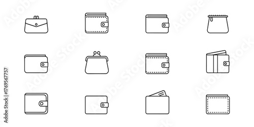 Wallets and Purses Line Icon Set