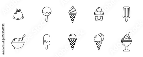 Ice Cream and Frozen Dessert Icons Set in Line Style