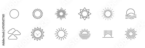 Minimalist Sun Icons Set in Line Style
