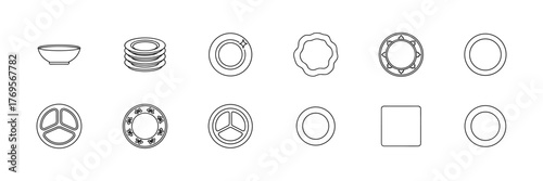 Kitchenware and Dishware Icons Set in Line Style