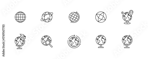 Global Earth Icons Set in Line Style