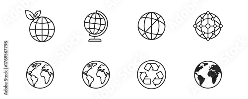 Earth and Global Icons Set in Line Style