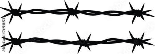 Two strands of sharp barbed wire silhouette vector illustration