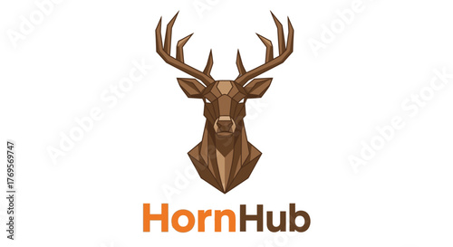 Geometric Deer Head Logo with Antlers and HornHub Text.