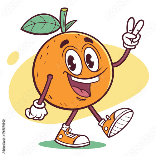 Cartoon orange fruit mascot character in funny and cute style. Perfect for stickers, t-shirt design, summer design