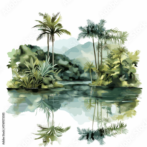 Amazon basin. Amazon basin hand drawn watercolor illustration