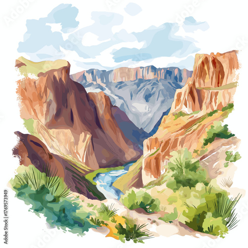 Colca Canyon. Colca Canyon hand drawn watercolor illustration