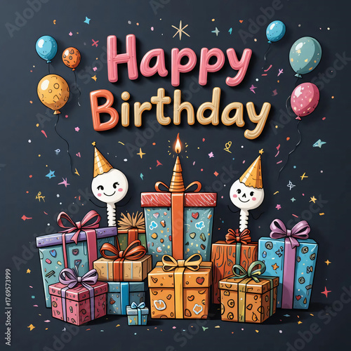 Birthday Celebration with Colorful Gifts and Party Decorations
