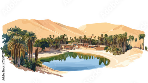 Huacachina Oasis. Huacachina Oasis hand drawn watercolor illustration