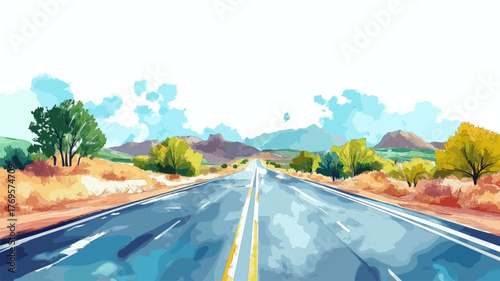 Pan-American Highway. Pan-American Highway hand drawn watercolor illustration