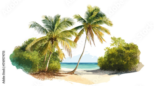 Morrocoy National Park. Morrocoy National Park hand drawn watercolor illustration