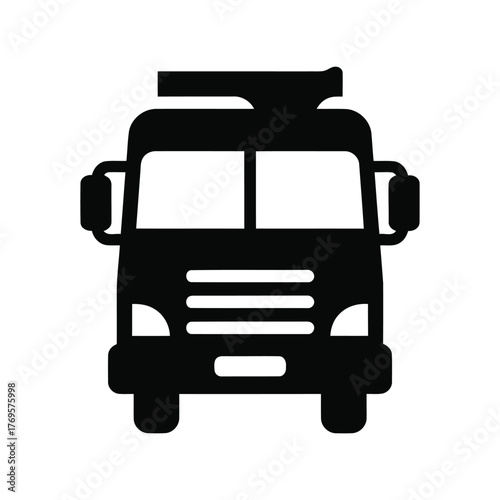 Modern fire truck icon silhouette emergency vehicle front view clean vector graphic isolated on white background