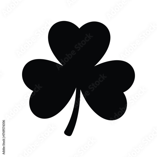 Simple black silhouette shamrock icon symbol vector graphic for st patricks day celebration and irish culture isolated on white background