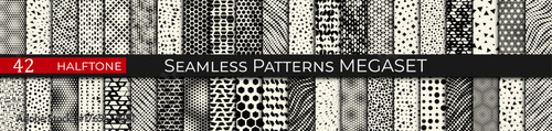 A comprehensive collection of vector halftone patterns featuring various dot sizes, gradients, and density. This set includes retro, vintage, and modern pop art styles perfect for comic book effects, 