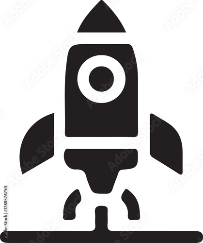 Simple black silhouette of a rocket launching into space