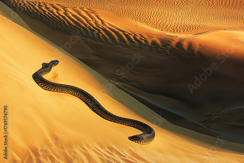 Fototapeta Naklejka Na Ścianę i Meble -  A snake slithering across a dune, disrupting the natural ripples