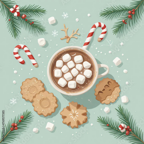 Hot Cocoa with Marshmallows and Cookies, Festive Holiday Still Life