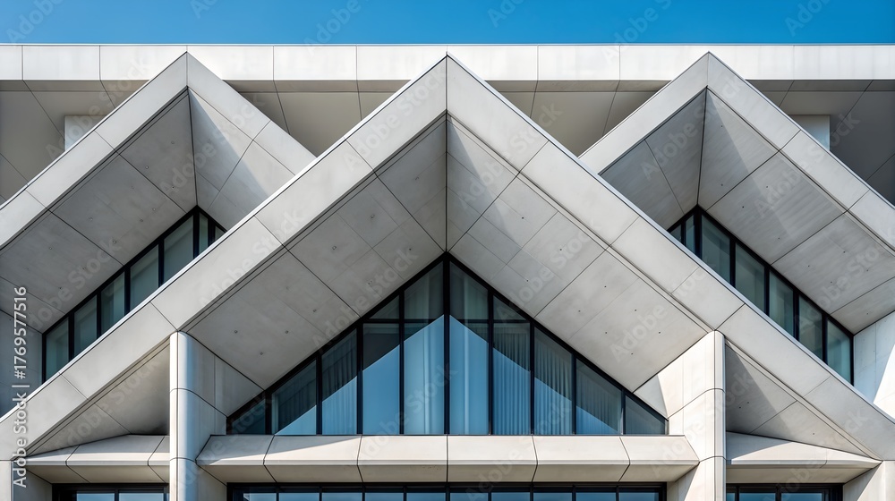 Fototapeta premium Architectural detail of a building with triangular roof and window design
