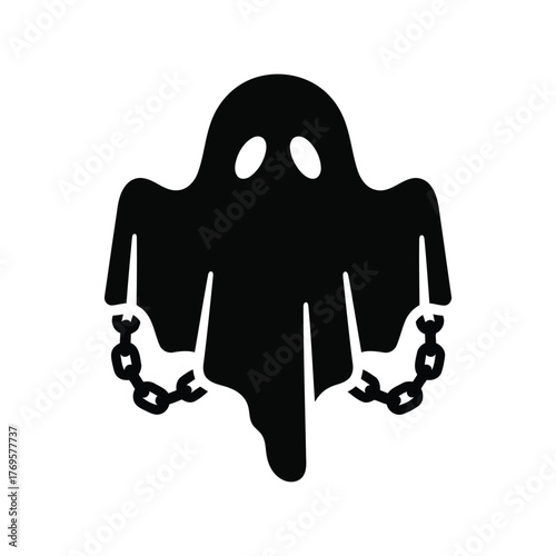 Spooky ghost silhouette with chains haunting halloween icon vector art isolated on white background