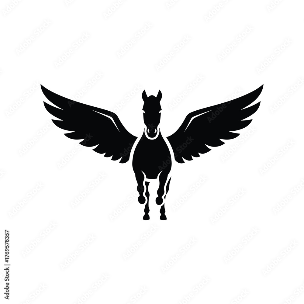 Obraz premium Mythical pegasus flying horse silhouette majestic wings powerful creature icon symbol isolated on white background