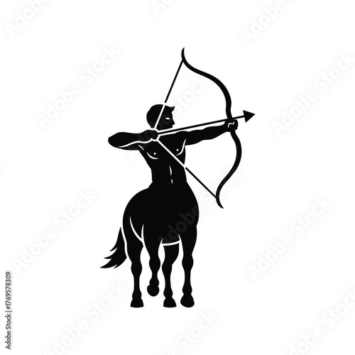Centaur archer silhouette drawing zodiac symbol sagittarius astrology mythical creature symbolism isolated on white background