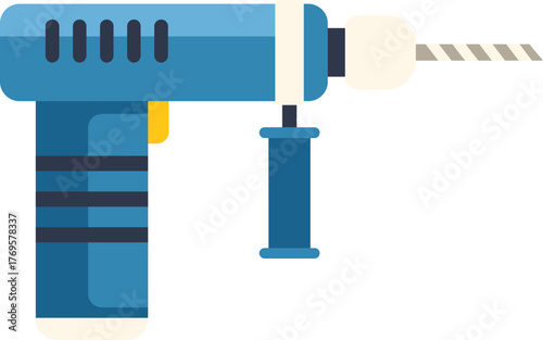 Blue electric drill with helical drill bit for making holes in concrete and other hard surfaces
