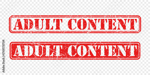 Bright red stamp adult content isolated on transparent background