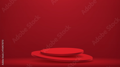 Two red levitating podiums for product presentation